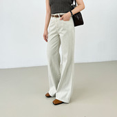高腰阔腿裤 女春2026新品 老钱风莱赛尔杏色牛仔裤 长裤 立体美学