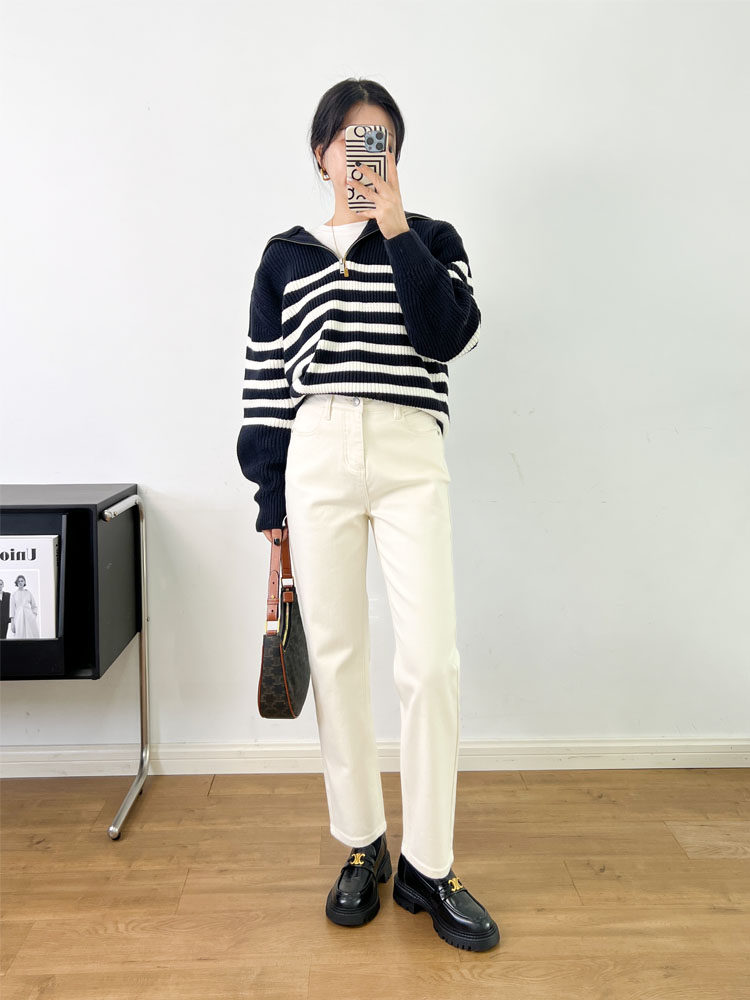 米白色加绒牛仔裤女加厚冬季2025年高腰显瘦烟管裤宽松直筒裤九分,女装/女士精品,牛仔裤,淘宝优惠券,粉丝福利购,淘宝优惠卷