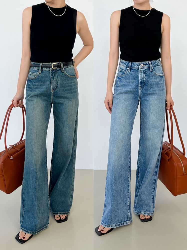意大利工艺！雅痞高腰阔腿牛仔裤女春新款宽松显瘦直筒裤拖地长裤,女装/女士精品,牛仔裤,淘宝优惠券,粉丝福利购,淘宝优惠卷