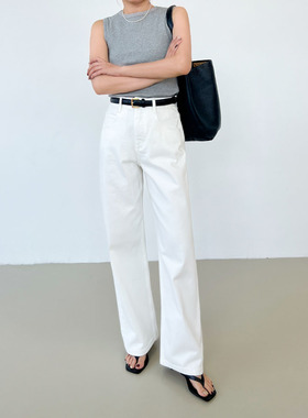 bi入单品！白色牛仔裤女2025秋季新款高腰显瘦宽松直筒阔腿裤长裤
