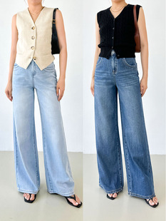 长裤 巨好穿 40%莱赛尔宽松阔腿裤 女夏薄款 夏日凉感高腰阔腿牛仔裤