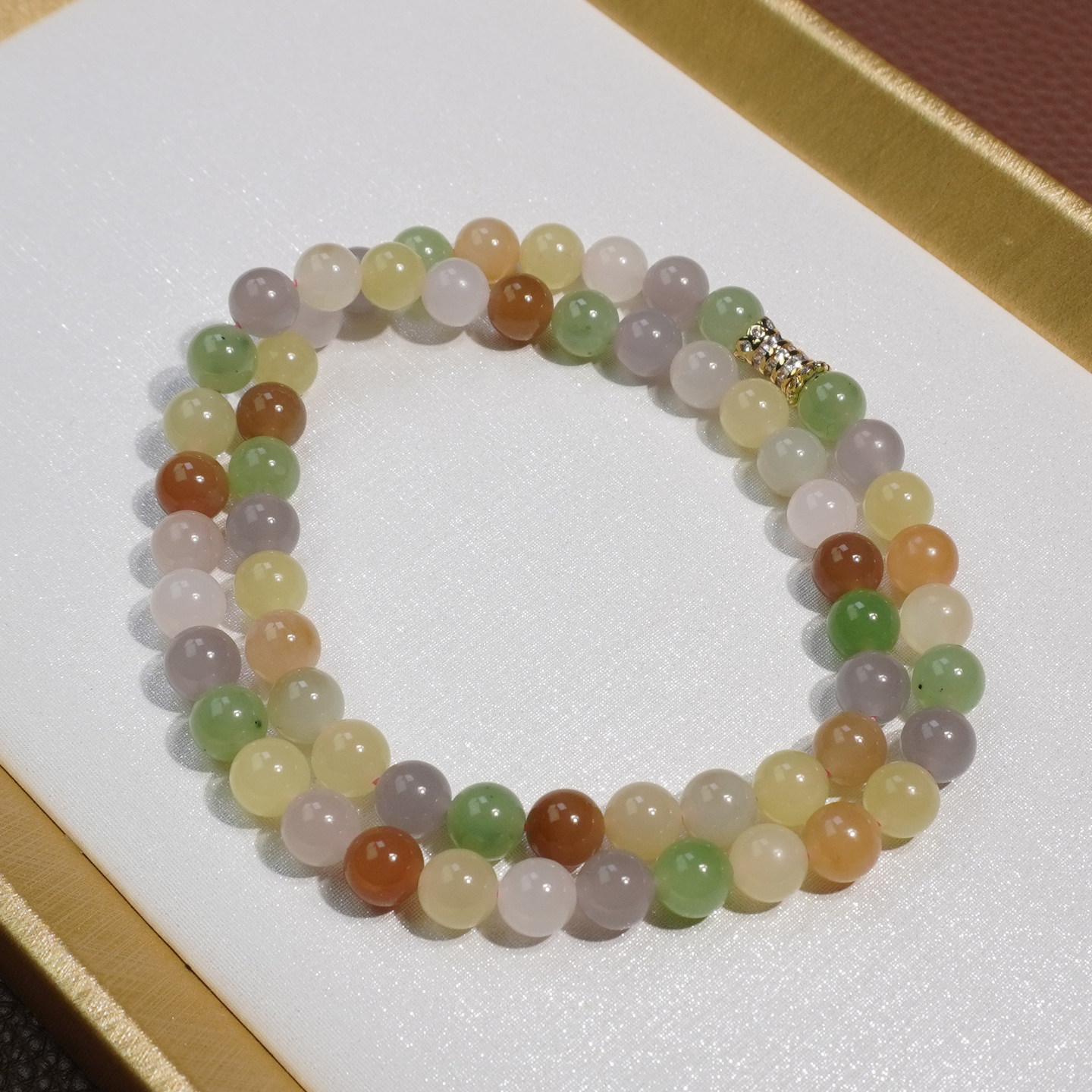 新疆和田玉多宝8mm圆珠项链糖玉白玉多色珠串多圈手串女款玉石链Z
