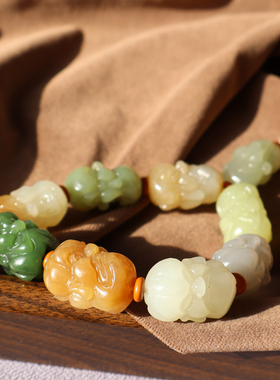 新疆糖玉白玉碧玉黄口罗汉手串