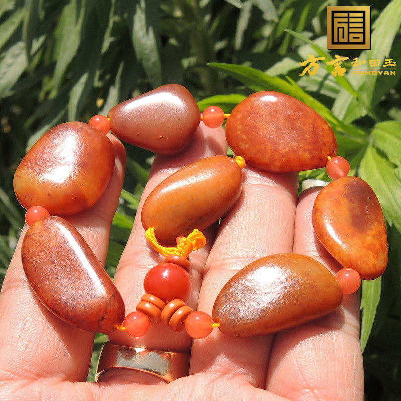 方言镇店之宝籽料原石手串男珍稀名品原生鸡油黄玉黄沁玩料手链F