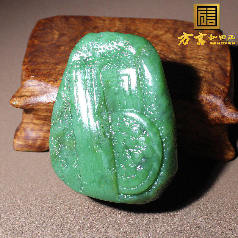 方言和田玉精品收藏级新疆碧玉无黑点近无结构锦灰堆吊坠摆件O8