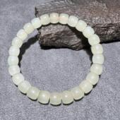 美美哒方言和田玉老坑青海料高冰起荧光晴水蜂蜜水8mm直切手串S6