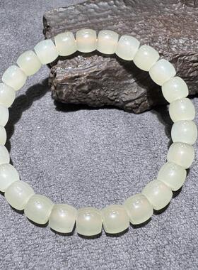 美美哒方言和田玉老坑青海料高冰起荧光晴水蜂蜜水8mm直切手串S6