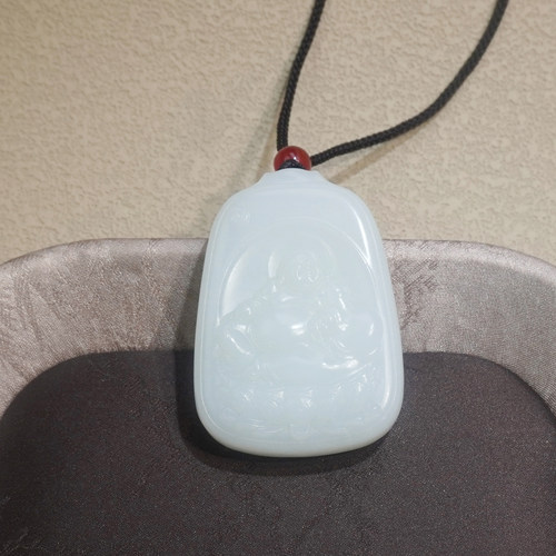 和田玉新疆细腻温润且末老坑料羊脂白玉笑佛无事牌吊坠挂件玉佩Q