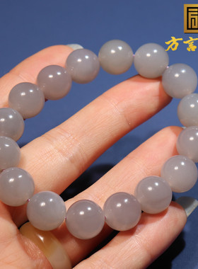美美哒方言品牌和田玉佩戴青海老坑冰烟紫细润圆珠12mm手串手链O2