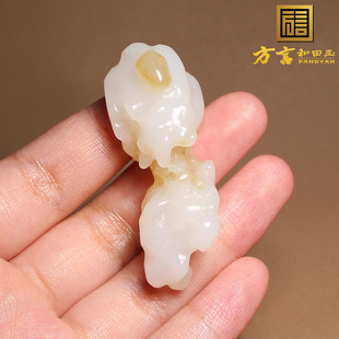 嗨了方言和田玉精品特色新疆且末料糖羊脂白玉太湖石吊坠挂件A1