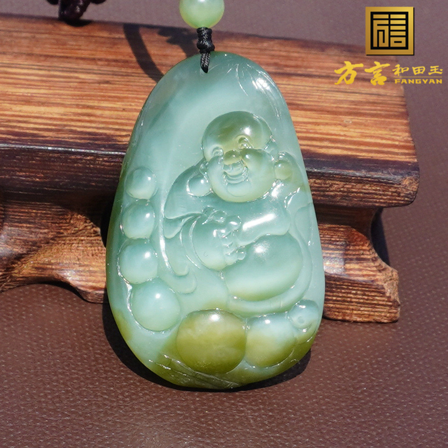 方言品牌收藏标本珍稀俄料碧玉鸭蛋青通体猫眼福在眼前吊坠挂件A6