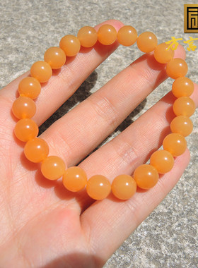 惊喜方言和田玉珍稀名品罕见高脂高糯天然缅甸8mm缅黄圆珠手链O2
