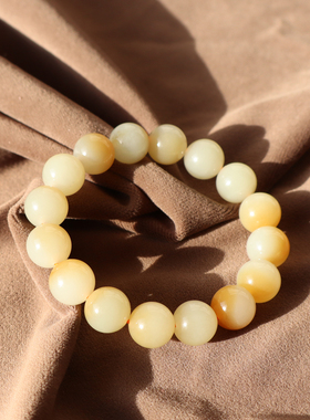 新疆且末糖白玉聚宝盆12mm手链