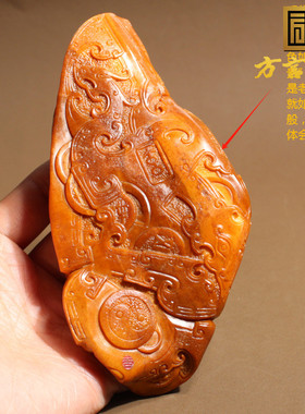 重量级方言和田玉精品特色新疆老熟黄沁黄玉籽料锦灰堆把件摆件A1