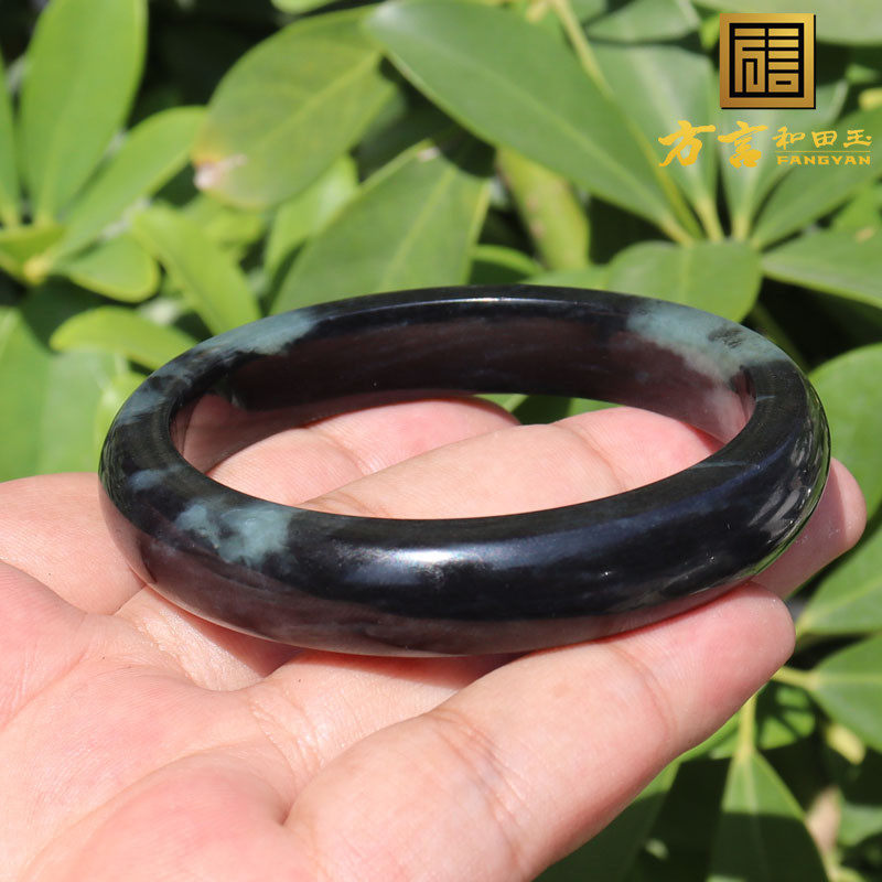 方言和田玉精品新疆温润细腻青花墨玉籽料内径59mm精美女士手镯n