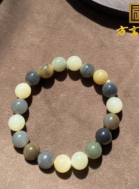 楼兰三色玉青花三彩10mm圆珠手串