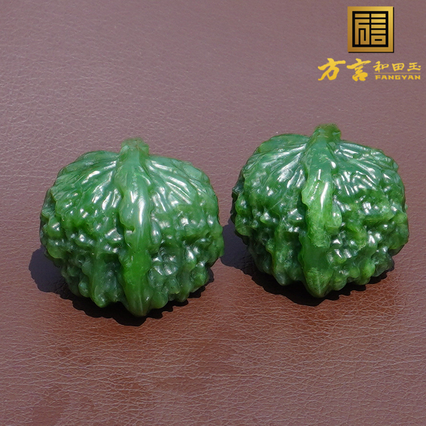 方言和田玉精品俄罗斯老料油润细腻菠菜绿碧玉文玩核桃手把一对A6