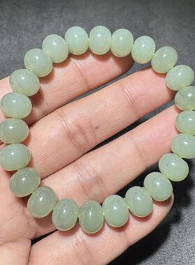 惊呆了方言和田玉老坑青海料高冰起荧光晴水10mm算盘珠温婉手串S6