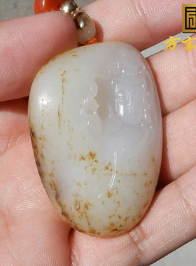 方言和田玉打折促销59800元杨大钊精品黑油皮羊脂玉籽料观音项链F