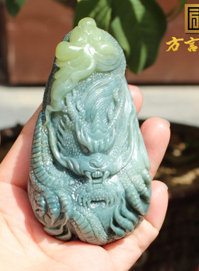 方言和田玉蓝玉黄口双色把件摆件