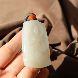 嗨翻方言和田玉珍藏级俄罗斯特色巴沙矿老坑料羊脂白玉观音吊坠A2