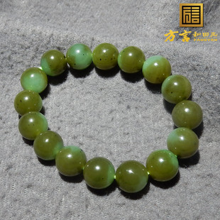 方言和田玉特色佩戴俄料乌兰海碧玉苹果绿带糖半山水卡12mm手串O8