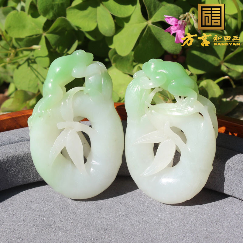 方言和田玉精品收藏俄料带翠色肉质高细高油性呱呱竹节吊坠挂件O8