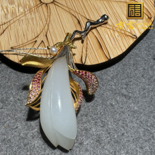 轻奢胸针S6 美美哒方言新疆和田玉老坑且末羊脂白18K金玉兰花时尚
