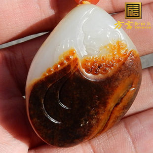 方言和田玉精品老熟绛红皮高白羊脂玉达摩问道吊坠籽料项链套装