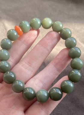 新疆豆青沙枣青籽料10mm圆珠手串