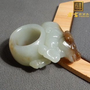 方言品牌和田玉新疆且末料蓝色基调飘糖扭转乾坤卡21mm戒指扳指R5