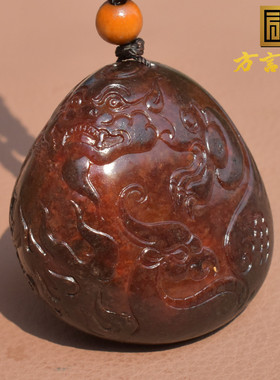 稀缺方言收藏级新疆和田玉珍稀名品独颗红玉红沁籽料貔貅手把件h8