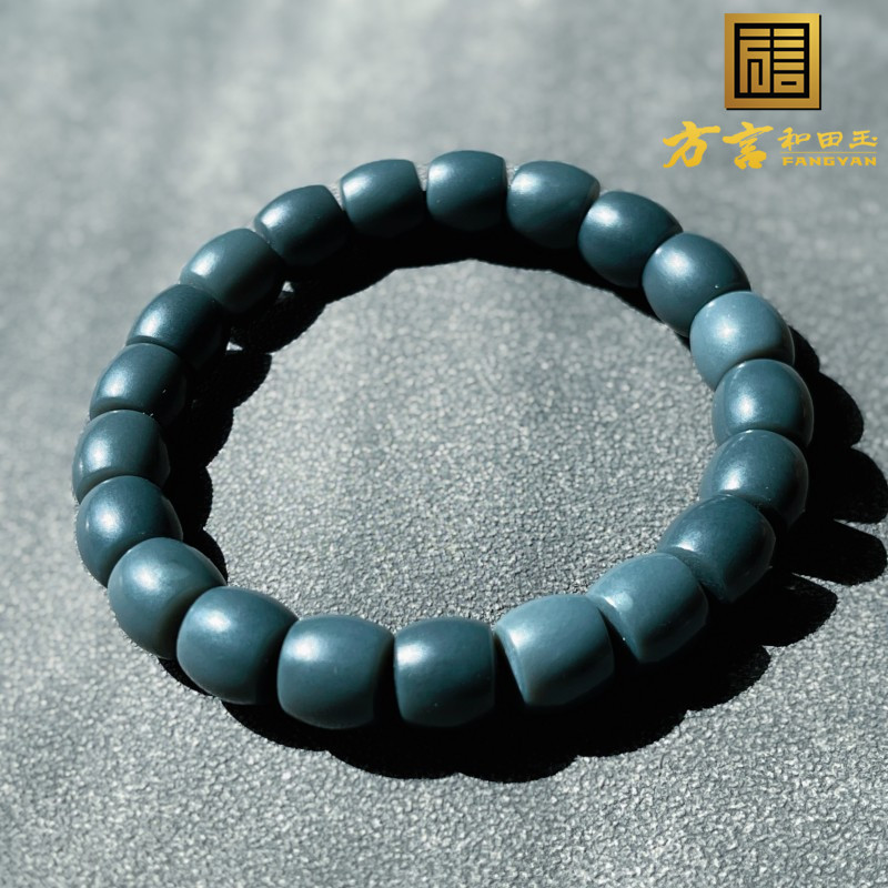 惊呆了方言精品和田玉新疆老熟如酥蓝玉籽料9mm直切老型珠手串w3