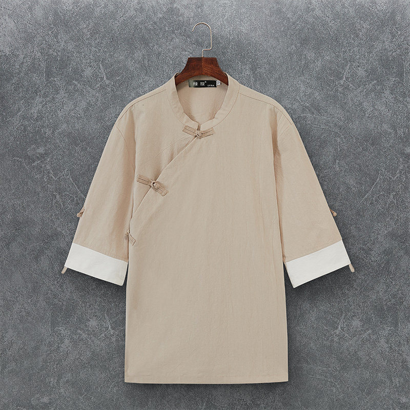中国风夏男汉服七分中袖古风改良唐装禅服复古活动班服伴郎居士服