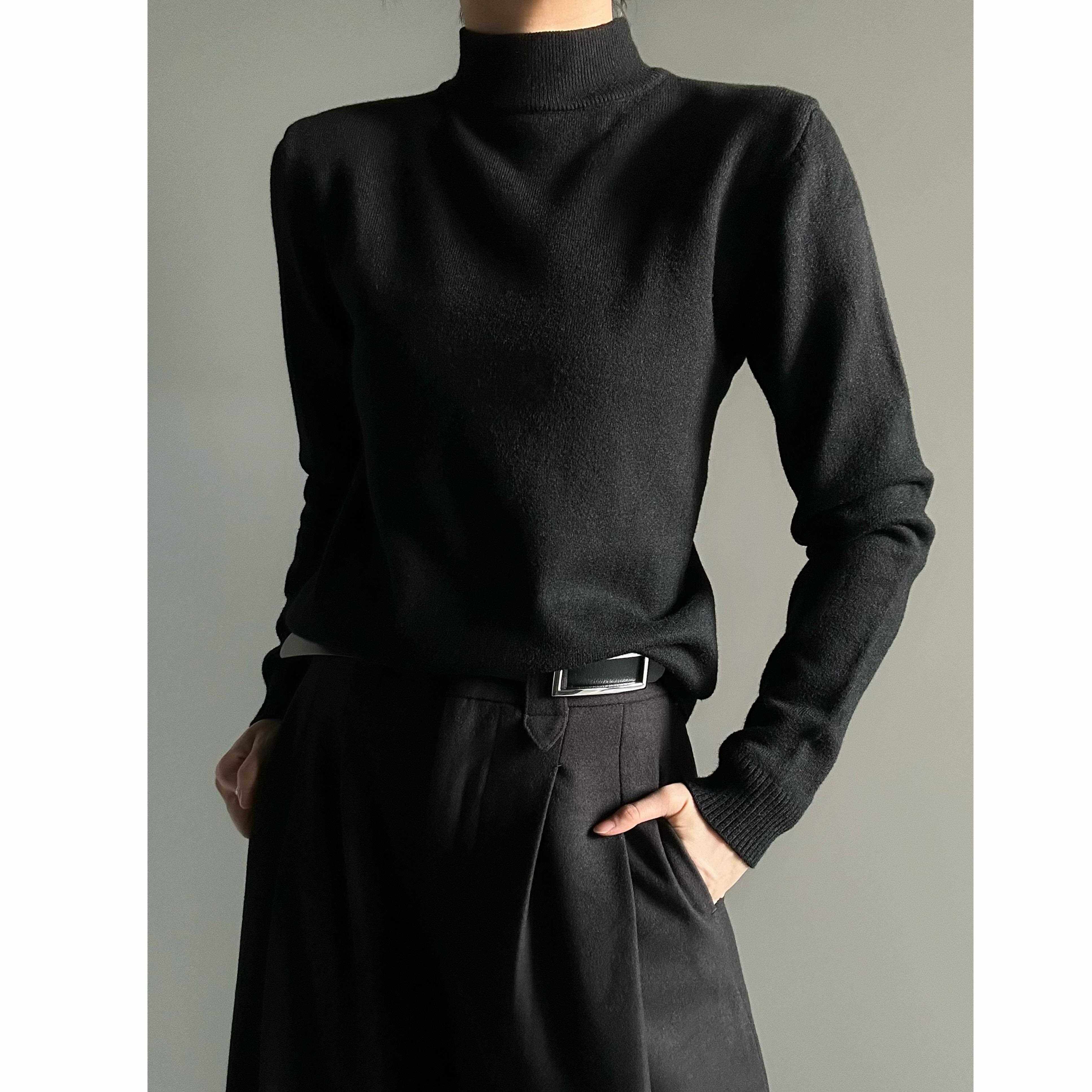 ASAE 半高领打底衫针织毛衫修身痞帅简约男女中性风黑白内搭毛衣