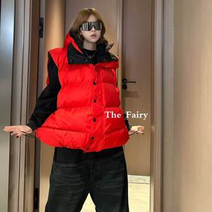 双面穿黑红拼色棉服马甲外套女2025年冬季新款短上衣宽松休闲热销