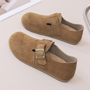 软底舒适一脚蹬休闲轻便女士百搭豆豆鞋 复古厚底全包勃肯鞋 女新款