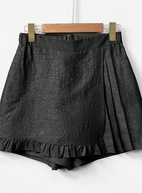 小千金！香云纱龟纹百搭时尚百褶短裤黑色女装裤裙X3020显瘦洋气