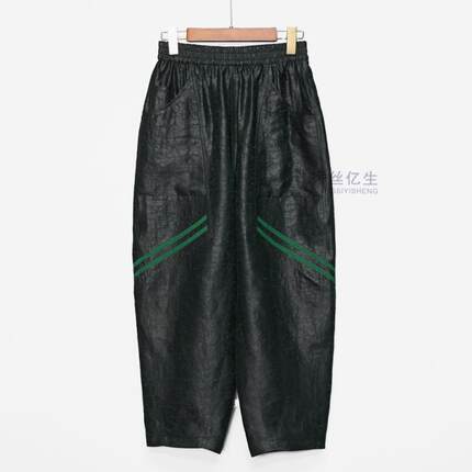 环游记！香云纱绿色龟裂纹时尚休闲百搭长裤休闲哈伦裤X3132