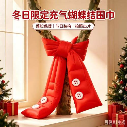 大型充气红蝴蝶结围巾户外树木装饰网红打卡商场门店节日装置道具