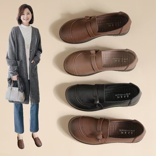子防滑单鞋 2025秋季 舒适不累脚皮鞋 皮鞋 中老人女鞋 真皮软底妈妈鞋