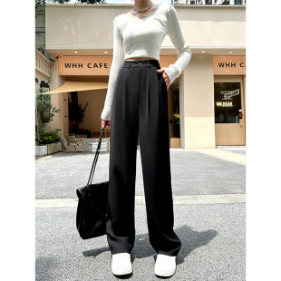 女春秋高腰宽松大码 西装 裤 直筒裤 子垂感黑色休闲显瘦爆款 阔腿裤