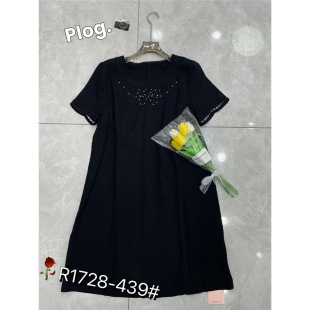 连衣裙时尚 1728芮娜依莲2026夏新款 显瘦短袖 女装 遮肉裙子百搭 大码