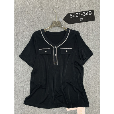 5691芮娜依莲2026初夏新款大码女装显瘦上衣半袖醋酸小衫短袖T恤