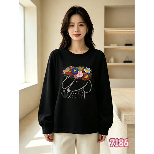 7186戛娜2026秋季新款大码女装显瘦上衣遮肉时尚卫衣百搭小衫打底