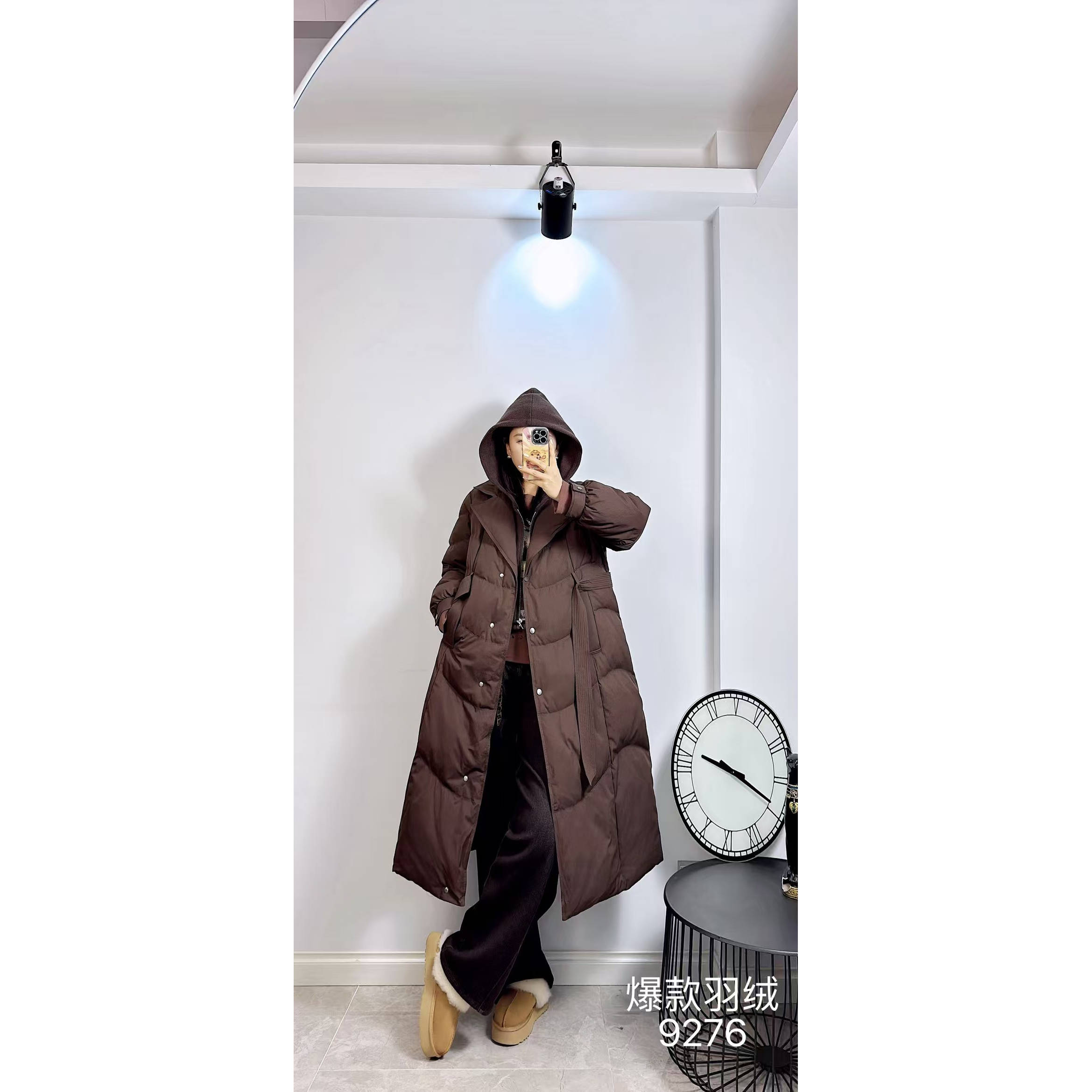 9276妃儿红2025冬季新款大码女装显瘦时尚羽绒服长款白鸭绒羽绒衣