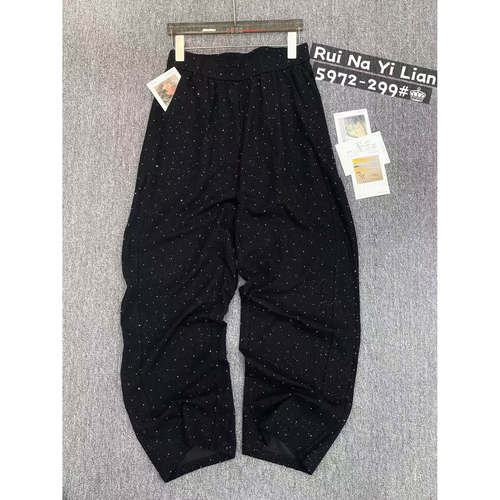 5972芮娜依莲2026夏季新款大码女装显瘦微喇裤子时尚烫钻阔腿裤子