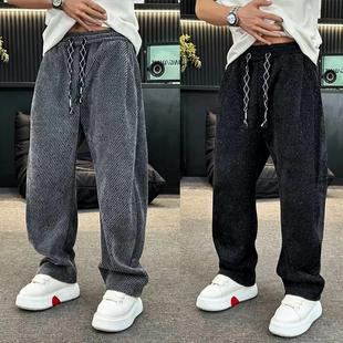 潮牌提花针织雪尼尔加绒休闲裤男秋冬新款宽松时尚百搭直筒裤子