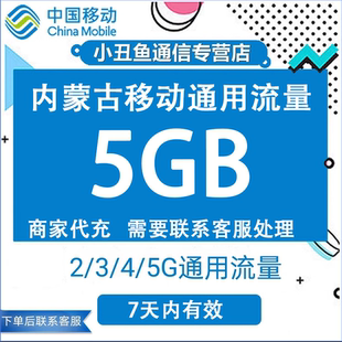 内蒙古移动5G流量包3G/4G/5G国内通用流量加油7天有效期