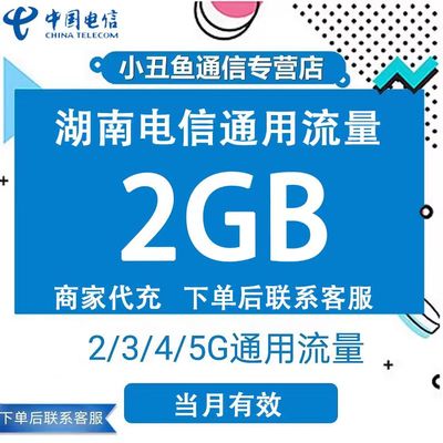 湖南电信流量充值2GB加油包叠加流量包3/4/5G网络通用包当月有效